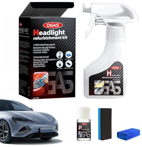 Ogas Headlight Restoration, Automotive Headlamp Restoration Fluid Kit – Car Headlight Cleaner for All Vehicles That Restores Clarity, Removes Yellowing & Oxidation, Waterproof Gloss Finish(1pc)