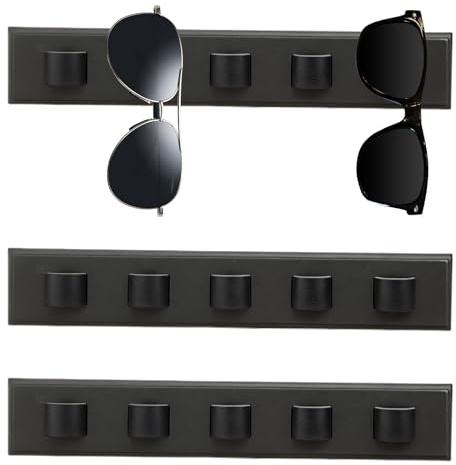 Zyiphor 3er Set Brillenhalter Wandmontage (5 Fächer), Holz-Brillenaufbewahrung Wand ohne Bohren, Sonnenbrillen Halter Wand für Zuhause, Wohnzimmer & Schlafzimmer(Schwarz)