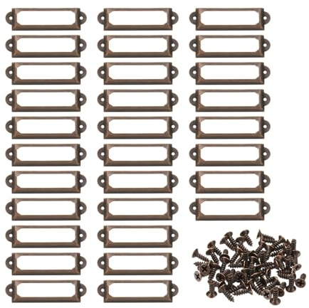 PATIKIL 60x17mm Metall Etikettenhalter 30 Stück Namensschild Rahmen Mit Schrauben Für Büro Bibliothek Aktenschränke Regale Holzschubladen Stoffbehälter Rot Bronze