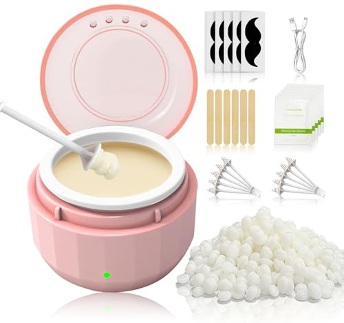 Nasenwachs-Kit für Damen und Herren, tragbares Wachsset mit 50 g Perlen, 6 Applikatoren, 10 Nasenstäbchen und 5 Ölbeutel, 10 ml Mini-Wachswärmer für Nase, Ohren, Augenbrauen, Haarentfernung (Rosa)