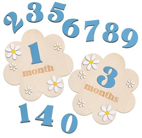 UIEXAY 1 juego Tarjetas de Hitos Mensuales con Puntos, Meses Bebe, Registro de Crecimiento del Bebé, Estilo Flor Tarjeta Mensual de Madera Bebés, Baby Shower