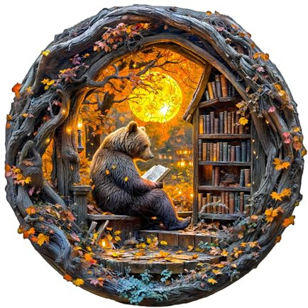 Holzpuzzle für Erwachsene, 280 Teile Holzpuzzle Tiere für Erwachsene Tierform Mit Holzbox, Einzigartiges Tierform Lesender Bär Puzzle, Schöne Geschenke für Puzzleliebhaber 34 * 34cm