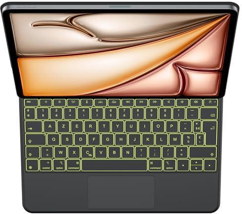 OMOTON Clavier AZERTY pour iPad Air 13 Pouces (M4/M3/M2), KC014 | Magic Keyboard pour iPad Pro 12.9 (6/5/4/3 Gen), Pavé Tactile Intégral, Support Magnétique, Rétroéclairé, Portable