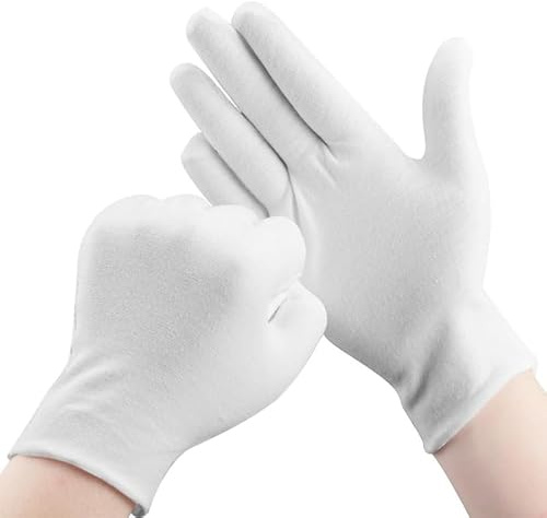 20 Pcs White Cotton Gloves for Eczema, for Dry Hand Moisturizing Cosmetic Eczema Hand Spa and Coin Jewelry Inspection, Checking,Serving Gloves Moisturizing Gloves Stretchable Lining Gloves (10 Pairs)