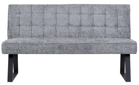 DUBI Möbel Sitzbank Clara 160 cm mit Federkernpolsterung – Moderne Esszimmerbank Hellgrau – Gepolsterte Küchenbank mit 15 cm Polsterung & Metallbeinen Schwarz