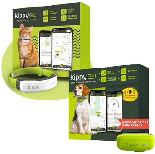 Kippy GPS Tracker Bundle für Katze und Hund - Set mit 2 Trackern, je 1 GPS Halsband für Katze und Hund