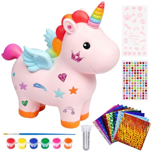 Enhörning Spargris, DIY Pysselkit för Barn 2 Strass Klistermärken Flickspargris Spargris för Barn, Enhörningsparbössa för Flickor, Sparbössa Flickor Enhörning Gåvor Till Födelsedag