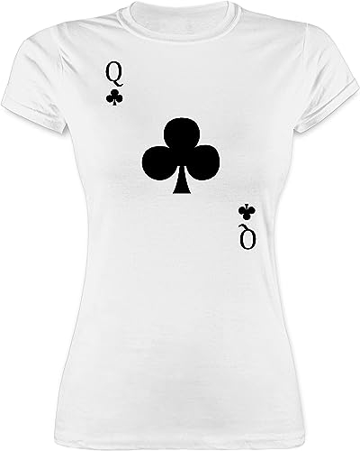 Shirt Damen - & Fasching - Kreuz Queen Kartenspiel Karneval Kostüm Kreuz Dame I - S - Weiß - Casino Tshirt Faschings-t-Shirt Faschings q t-Shirts rotes t-Shirt Karte Karnevals t- Shirts fassenacht