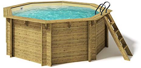 Paradies Pool® Holzpool Kalea Einzelbecken inkl. Zubehör, Edelstahlleiter Tiefbecken, Folie Sand mit 0,8mm Stärke, Achteck-Pool, 436 x 138 (Ø x H), Menge: 1 Stück