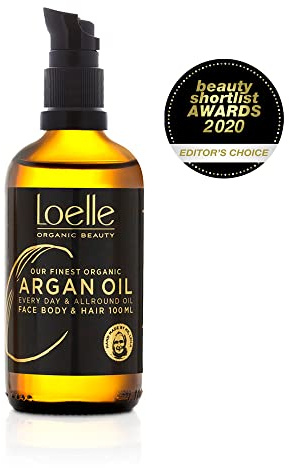 Loelle - 100% reines, kaltgepresstes Arganöl – Bioöl aus Argan für Haare, Gesicht und Hände - Feuchtigkeitsspendendes Körperöl mit Pumpspender - handverlesen in Marokko (100ml)