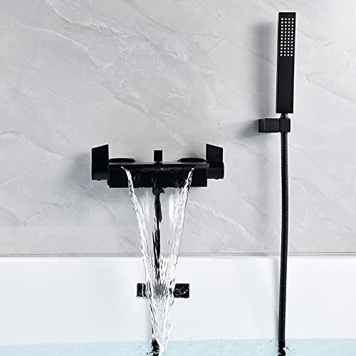 Badewannenarmatur Wasserfall Badewanne Wasserhahn Alle Kupfer Wand Wasserfall Dusche Heiße Und Kalte Badewanne Wasserhahn (Schwarz)