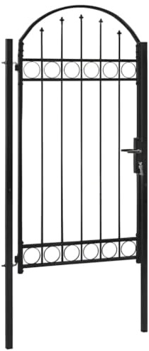 vidaXL Portail de Jardin avec Dessus Arqué Portillon de Terrasse Porte de Patio Barrière de Sécurité d'Arrière-cour Extérieur Acier 100x250 cm Noir