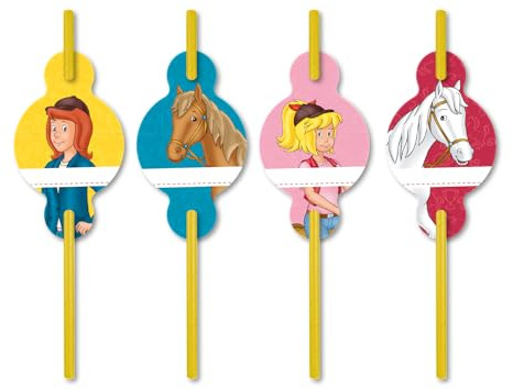 8 Papier-Trinkhalme * BIBI & TINA * mit Namensschild für Kinderparty und Kindergeburtstag | FSC-zertifiziert | Blocksberg Straws Strohhalme Party Set