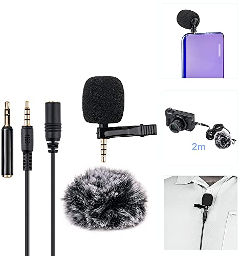 KIWIFOTOS Compact Unidirectional Condenser Microphone, 3.5mm TRS TRRS Clip on Mic for DSLR Cameras Camcorders PC Smartphones ZOOM Handy Recorders (2m / 6.6' Extension Cable)