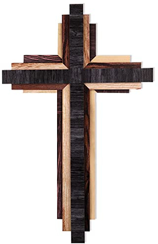 Wooden Wall Cross 3D Triple Stacked Reclaimed Wood, Rustic Hanging Decor