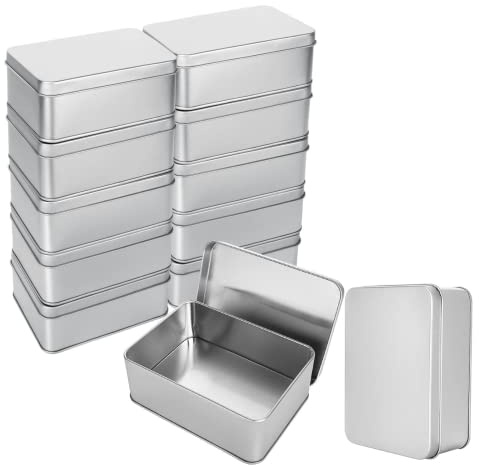 RHBLME 12 Pack Tin Box, 4.9 x 3.6 x 1.8 Inches Metal Box Cookie Tins with Lids, Large Multipurpose Tin Can Storage Container for Crafts Jewelry Cookies Pills Gifts Pencils Small Items and More