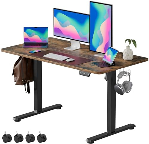 VOSATRON Elektrisch Höhenverstellbarer Schreibtisch 120x60cm Schreibtisch Höhenverstellbar mit Memory-Steuerung und Anti-Kollision Technologie, Rollen, Spleißbrett, Schwarz Rahmen/braun Tischplatte