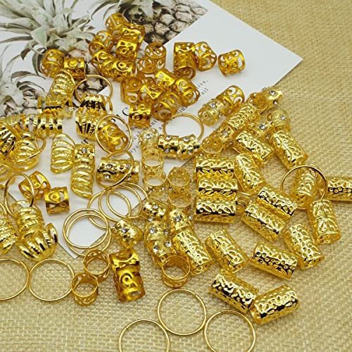 100 Stück Gold Dreadlock Loc Zubehör Haarschmuck für Zöpfe Locs Perlen Schmuck für Haar verstellbare Manschetten Eisen Flechten Haarringe Dekoration für Frauen und Mädchen