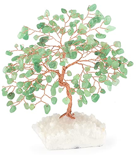 MASGEMES Crystal Tree of Life,Aventurine Jade Clear Quartz Cluster Base,Bonsai Feng Shui Decor Money Tree,Healing Crystals Positive Enegy,Gift Size 5.5-6.3