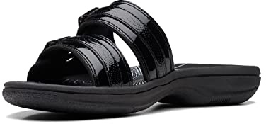 Clarks Cloudsteppers Women's Breeze Piper Slide Sandal, Black Patent Synthetic, 6 Medium US