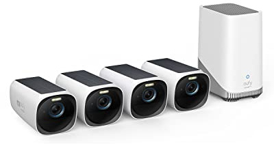 eufy Security eufyCam S330 (eufyCam 3) 4-Cam Kit, Security Camera Outdoor Wireless, 4K with Integrated Solar Panel, Face Recognition AI, Expandable Local Storage, Spotlight, No Monthly Fee
