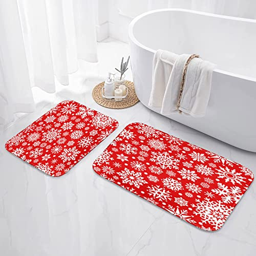 ArtSocket Weihnachts-Badezimmerteppiche und -matten, 2-teilig, Schneeflocken-rote Teppiche, rutschfest, Schnee, Winter, Stern, saugfähig, Mikrofaser, Memory-Schaum, Badematte, maschinenwaschbar,