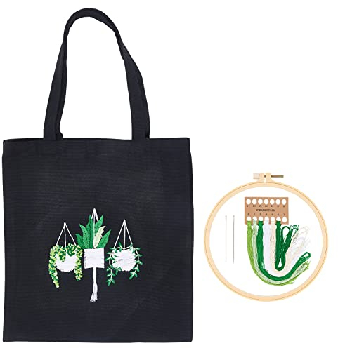 nbeads Canvas Einkaufstasche Stickerei Kit, Tote Bag Stickerei Anfänger Leinentasche Kreuzstich Kits mit Muster Inklusive Sticktasche, Bambus-Stickrahmen, Nadel und Farbfäden für DIY-Bastelarbeiten