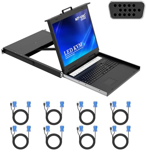 MT-VIKI 1U 19'' LCD KVM Konsole Rackmount VGA KVM Switch 8 Port für 1U 600-800mm Schrank Touchpad 102-Tastetur Schublade Hotkey OSD mit Kabel 1280x1024@60Hz
