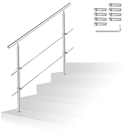 Randaco Edelstahl Handlauf Geländer Innen und Außen, Treppengeländer für Balkon Brüstung Treppen Hauseingang, (150cm, 2 Querstreben)