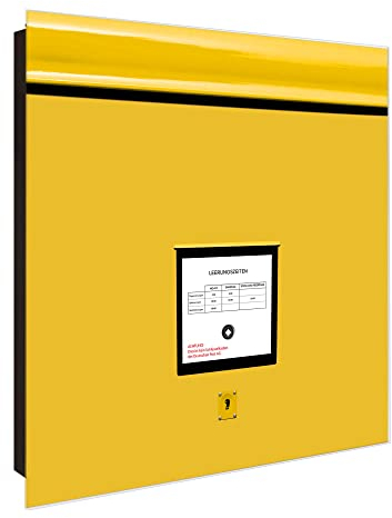 banjado Großer Schlüsselkasten Glas - Schlüsselbox 30x30cm mit 50 Haken - Schlüsselkasten modern für Schlüsselaufbewahrung mit beschreibbarer, magnetischer Glastür - Motiv Postkasten