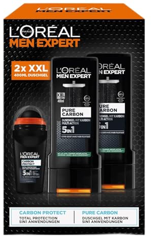 L'Oréal Men Expert Coffret cadeau pour homme avec déodorant 5 en 1 et gel douche XXL 5 en 1 pour cheveux, corps et visage, pack avantageux avec déodorant Carbon Protect et nettoyant corporel Pure
