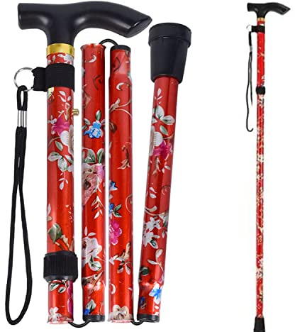 Canne de marche pliable pour femme - Canne de marche pliable - En aluminium - Rouge - Réglable en hauteur - Durable - Extensible