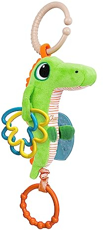 Chicco Vibrierende Krokodilrassel, niedliches Textilkrokodil mit Vibrationseffekt, mit Klimpern und Minibällen, mit Ring am Kinderwagen oder Autositz zu befestigen, lustige Geräusche, 3-24 Monate