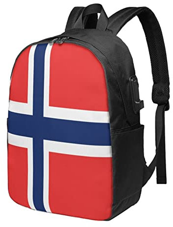 IUBBKI Mochila para portátil de viaje con bandera de países de Panamá y bandera noruega para mujeres y hombres, mochila de negocios de 17 pulgadas con puerto de cargador USB