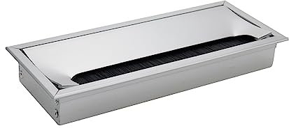 Meprotal Rechteckige Kabeldurchführung aus Metall mit Bürste für Schreibtisch, Tisch, Computer, silberfarben – 200 x 80 mm