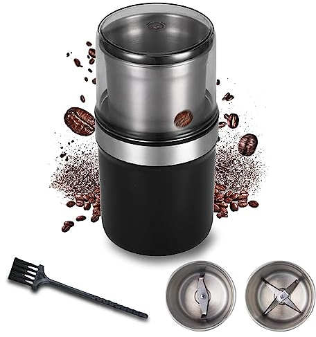 Moulin à café - Moulin à cacahuètes pour beurre de cacahuètes, moulin à café de grande capacité de 3,5 oz / 100 g avec bol amovible à lames en acier inoxydable(double)