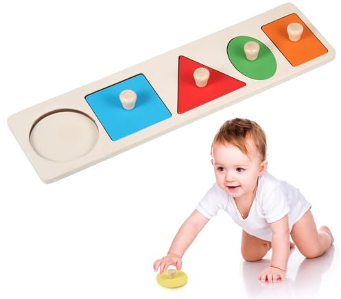 QESSUVNC Holz Formensortierspiel für Kleinkinder, Montessori Steckpuzzle, Geometrische Formen, 1-3 Jahre