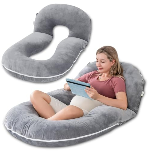 INSEN Pregnancy Pillows, Detachable Body Pillow for Sleeping, Nurse & Relax, Multi-Use Pregnancy Pillows for Pregnant Women, Grey