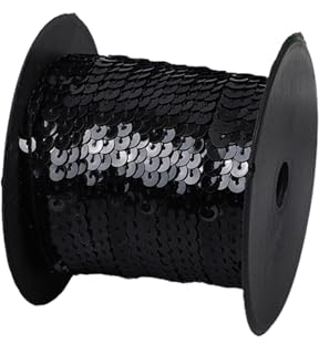 100M Rund Flach Paillettenstreifen 6 mm breit Pailletten Band für Nähen, Schmuck Machen, Bastelarbeiten, Verzierungen, Kostümzubehör(Schwarz)