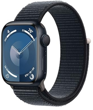 Apple Watch Series 9 [GPS 41mm] Smartwatch with Midnight Aluminum Case with Midnight Sport Loop One Size. Fitness Tracker, ECG Apps, Always-On Retina Display, Carbon Neutral