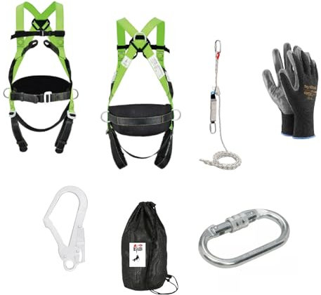 Generisch Mitlaufende Sicherung inkl Falldämpfer, 10m Seil, Auffanggurt 4 Punkt + 2 Karabiner + Tasche und Arbeitshandschuhe