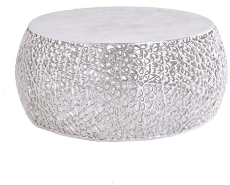 Couchtisch ABSTRACT LEAF 73cm - silber - Metall - handgefertigt | Montiert, als Beistelltisch nutzbar, filigrane Blättermuster, pflegeleicht, Aluminiumgestell
