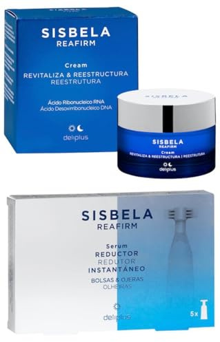 Pack 2 - Crema Facial Revitaliza y Reestructura 50 ml. con ácido Ribonucleico RNA todo tipo de pieles + Sérum Reductor Instantáneo de bolsas y ojeras Sisbela Reafirm. 5 x 2 ml. (10 ml.). Deliplus