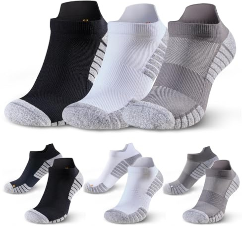 HUEGLO 3Paar Plantarfasziitis Socken Kompressionssocken Damen Herren Sport | Unterstützen Wandersocken kompressionssocken Laufsocken Sportsocken Rutschfeste Anti Schweiß Socken 34-37, Grau Weiß Schwarz