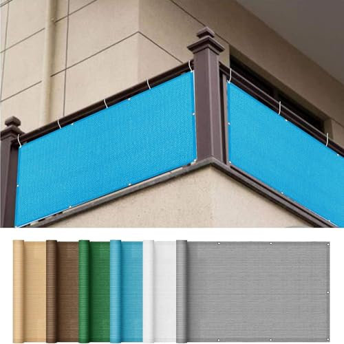 Balkon Sichtschutz 95 x 300 cm Wind- Und Uv-Schutz Balkonsichtschutz Balkonverkleidung mit Ösen, Kabelbinder für Balkongeländer, Terrasse, Blau