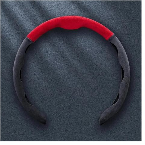 Lenkradschutz 38 cm Auto Lenkrad Abdeckung 15 Zoll Ultra-dünne Fell Nicht-slip Atmungsaktive Anti-skid Zubehör Für Wildleder Universal Lenkradhülle(Red black)