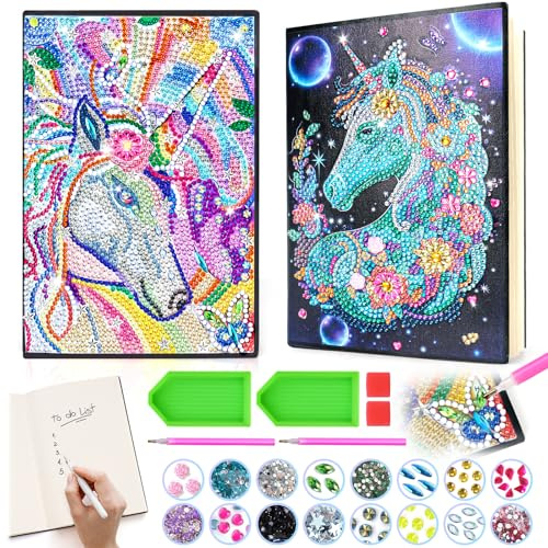 pearoft Geschenke für Mädchen 6 8 10 12 Jahre, Bastelset Kinder ab 6 Jahre Diamant Painting Tagebuch Einhorn Geschenk Mädchen 5 7 9 11 Jährige Basteln Spielzeug A5 Notizbuch Geburtstag Geschenkideen
