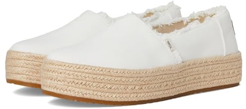 TOMS Women's Valencia Platform Espadrille, Textile Upper, Ortholite Insole, White Wide Width Canvas/Fray, 6.5