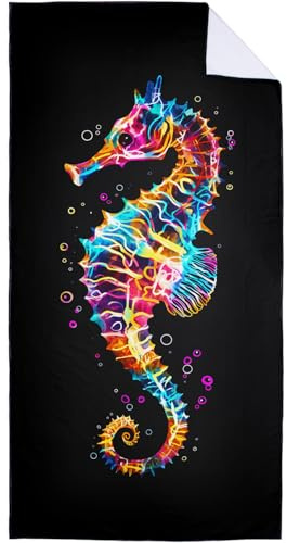 Violetpos Seepferdchen Strandtuch 90x180 cm Schnell Trocknende Badetuch Sandfrei Handtuch Strandhandtuch Strandtücher Groß Badehandtuch Tragbares Handtücher Leichtes und Dünnes