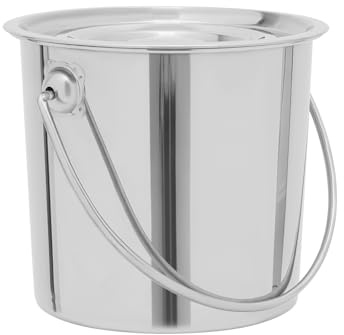 HuKaiL 6L Edelstahl Eimer, Edelstahleimer Kückeneimer Futtereimer mit Deckel und Griff, Metal Bucket Getreidebehälter Milcheimer mit Anti-Rutsch-Rillen zum Kochen, Lagern, Umfüllen, 21 * 19cm
